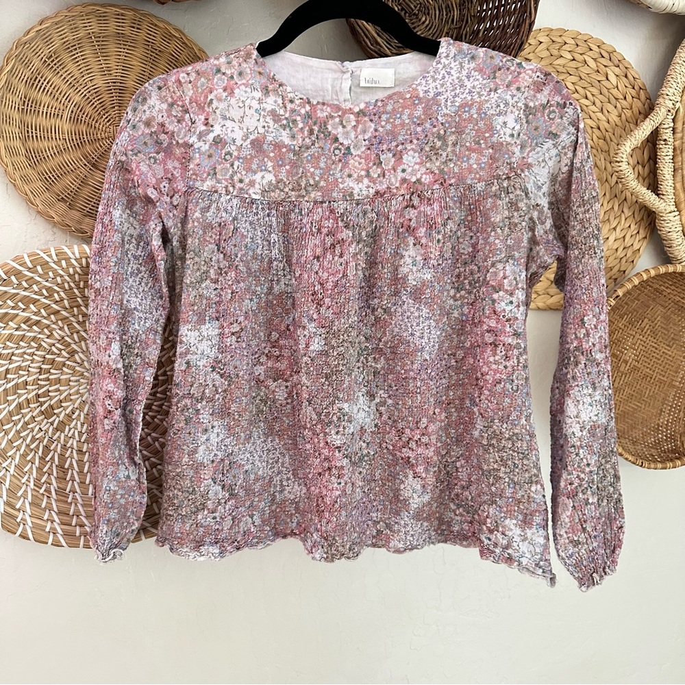 Buho Barcelona Girls Pink Floral Smocked Long Sleeve Top. Size 12 (Girls)